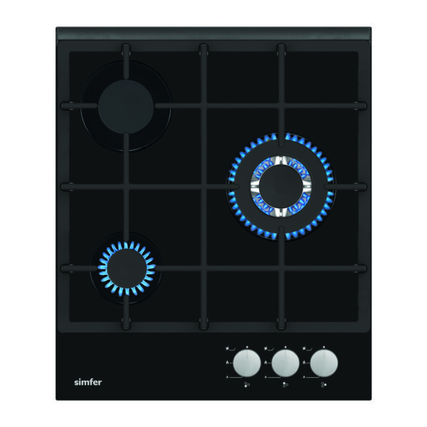 Simfer | Hob | H4.305.HGSSP | Gas on glass | Number of burners/cooking zones 3 | Rotary knobs | Black