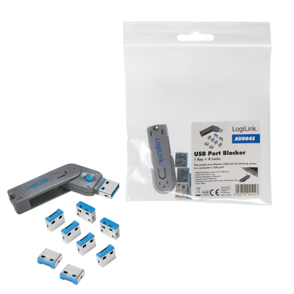 Logilink, USB port blocker (1x key and 8x locks), AU0045 | Logilink - Image 4