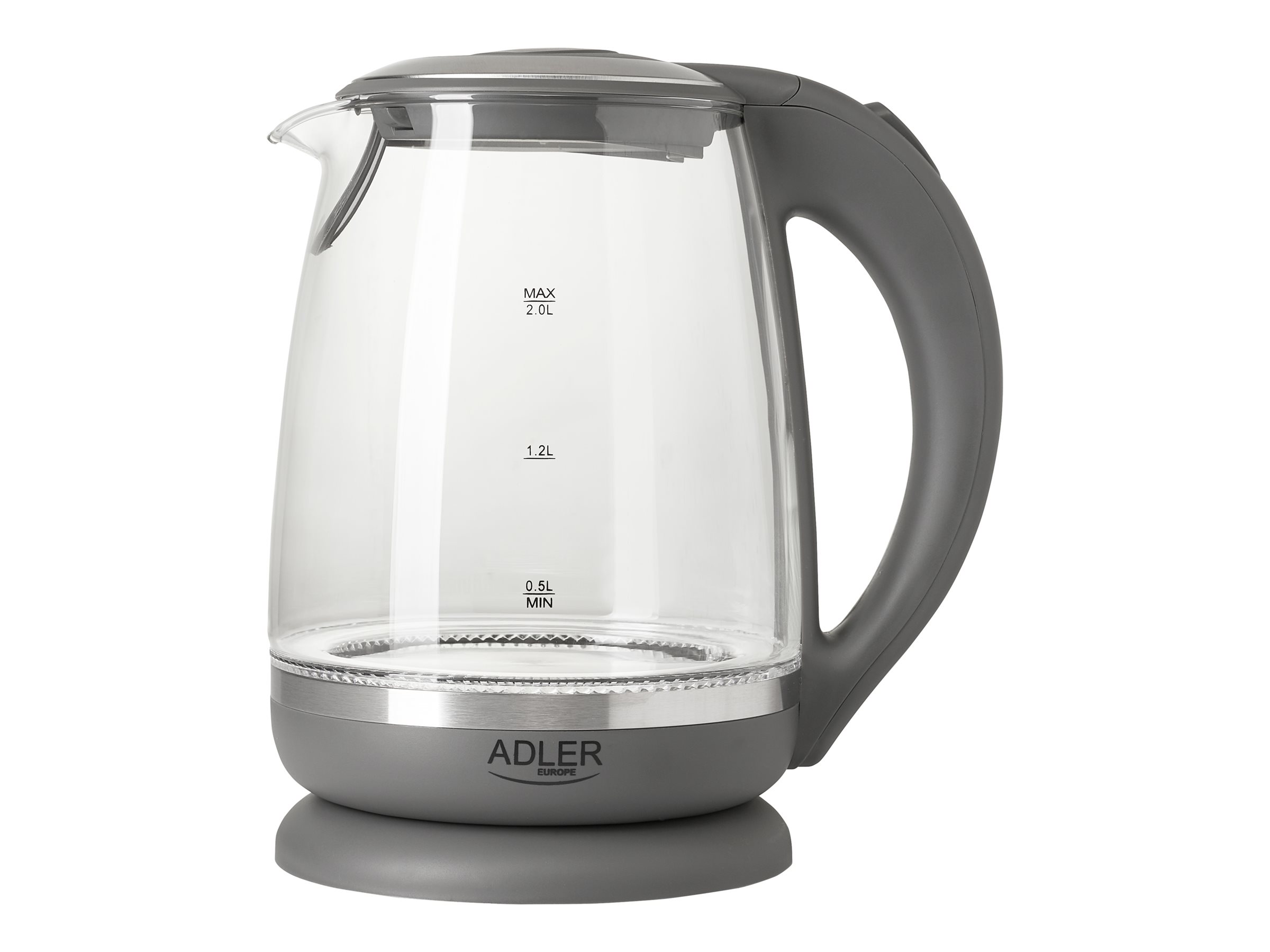 Adler | Kettle | AD 1286 | Standard | 2200 W | 2 L | Plastic/Glass | 360° rotational base | Grey/ transparent - Image 3