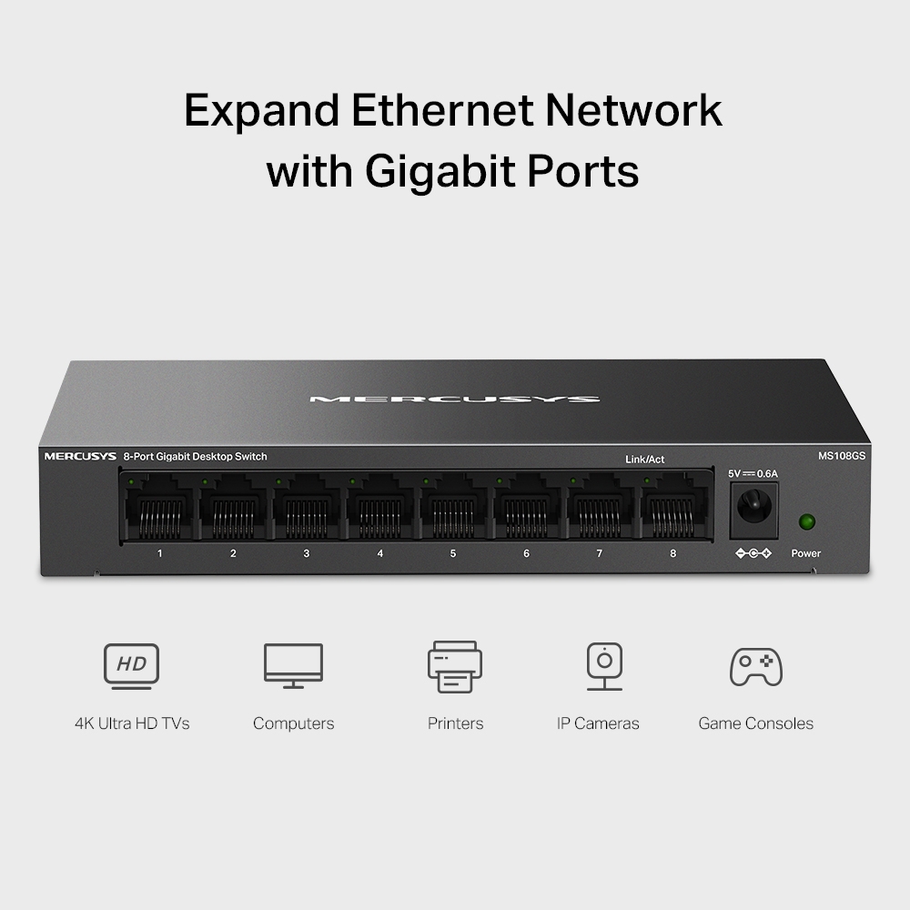 Mercusys 8-Port Gigabit Desktop Switch | MS108GS | Unmanaged | Desktop | Gigabit Ethernet (copper) ports quantity 8 - Image 4