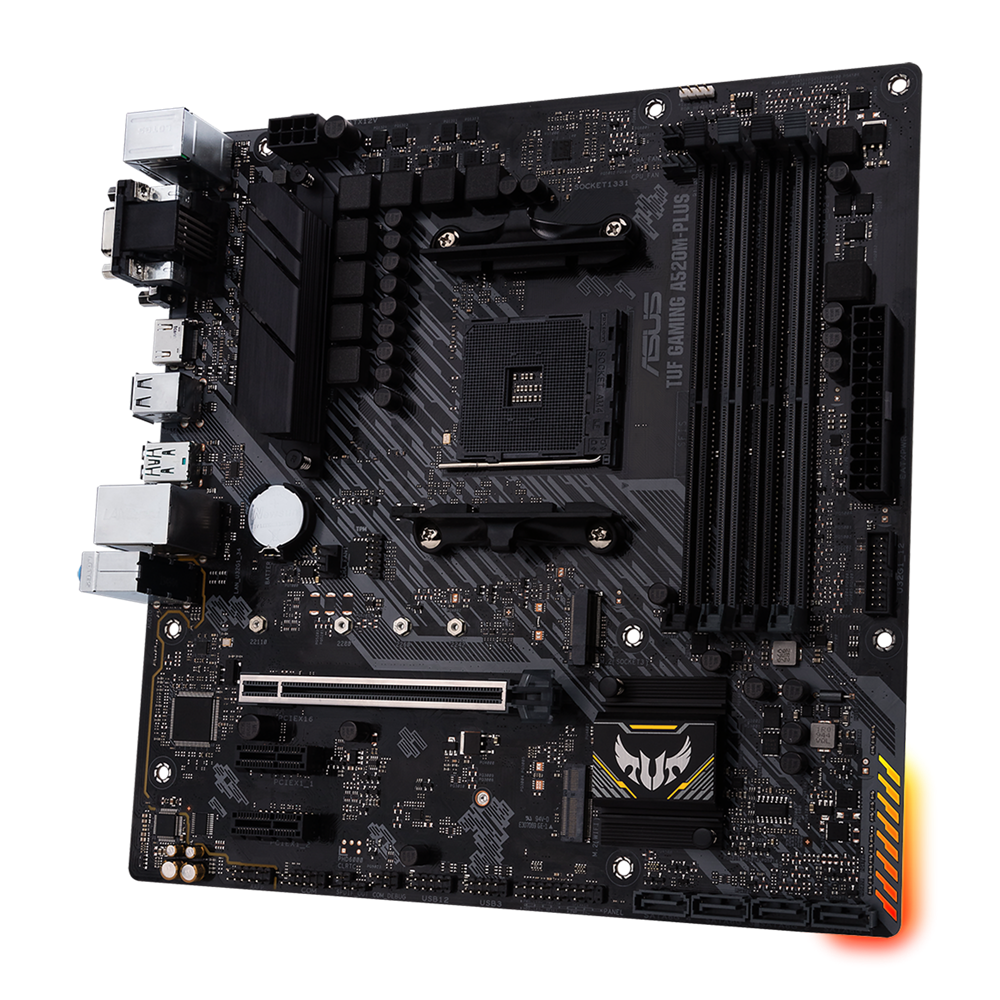 Asus | TUF GAMING A520M-PLUS | Processor family AMD | Processor socket AM4 | DDR4 | Memory slots 4 | Supported hard disk drive interfaces SATA, M.2 | Number of SATA connectors 4 | Chipset AMD A520 | Micro ATX - Image 3