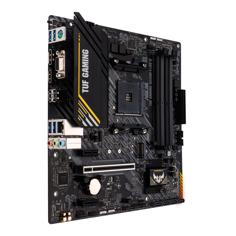 Asus | TUF GAMING A520M-PLUS II | Processor family AMD | Processor socket AM4 | DDR4 DIMM | Memory slots 4 | Supported hard disk drive interfaces SATA, M.2 | Number of SATA connectors 4 | Chipset AMD A520 | Micro ATX - Image 3
