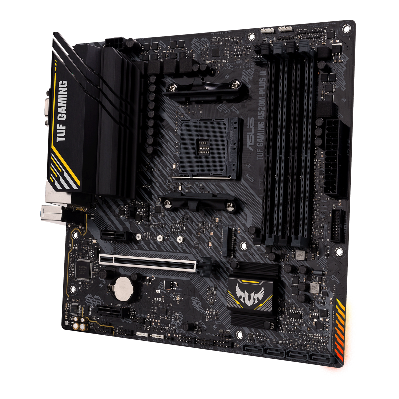 Asus | TUF GAMING A520M-PLUS II | Processor family AMD | Processor socket AM4 | DDR4 DIMM | Memory slots 4 | Supported hard disk drive interfaces SATA, M.2 | Number of SATA connectors 4 | Chipset AMD A520 | Micro ATX - Image 5