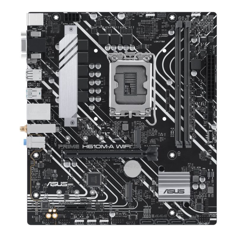 ASUS PRIME H610M-A WIFI | Asus | Processor family Intel H610 | Processor socket 1 x LGA1700 Socket | 2 DIMM slots - DDR5, non-ECC, unbuffered | Supported hard disk drive interfaces SATA-600, 1 x M.2 | Number of SATA connectors 4