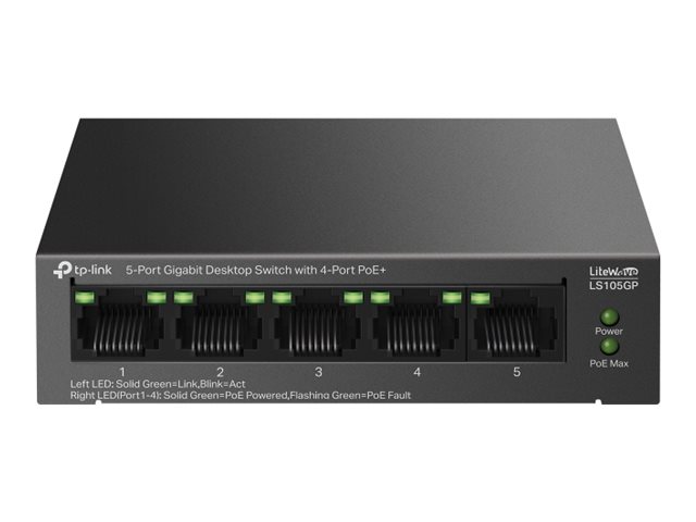 TP-LINK | 5-Port Gigabit Desktop Switch with 4-Port PoE+ | LS105GP | Unmanaged | Desktop