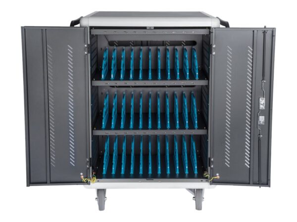 Digitus | Black | Charging Trolley 30 Notebooks / Tablets up to 15.6" | Pressure lock system with swiveling lever handle on the front and back door, lockable; Safety plug socket with switch on the side - Image 6