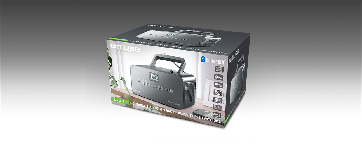 Muse | Portable Bluetooth, Radio CD/MP3 Player With USB | M-30BT | Bluetooth | Black | Portable | Wireless connection - Image 3