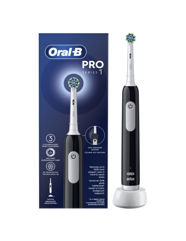 Oral-B | Electric Toothbrush | Pro Series 1 Cross Action | Rechargeable | For adults | Number of brush heads included 1 | Number of teeth brushing modes 3 | Black - Image 2