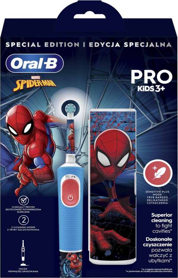 Oral-B | Electric Toothbrush with Travel Case | Vitality PRO Kids Spiderman | Rechargeable | For children | Number of brush heads included 1 | Number of teeth brushing modes 2 | Blue - Image 2