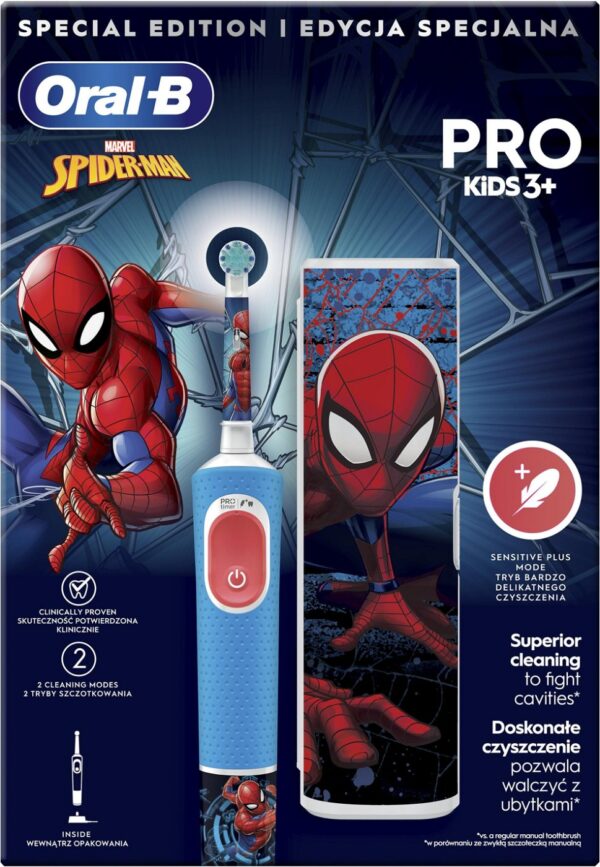 Oral-B | Electric Toothbrush with Travel Case | Vitality PRO Kids Spiderman | Rechargeable | For children | Number of brush heads included 1 | Number of teeth brushing modes 2 | Blue - Image 3