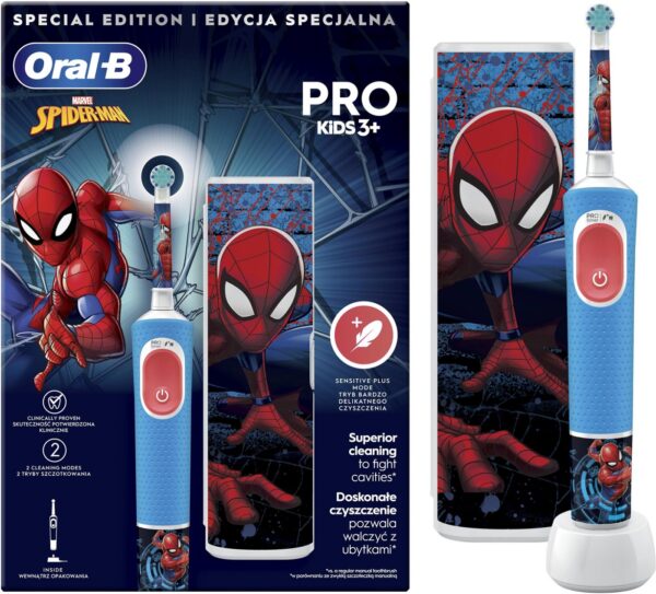 Oral-B | Electric Toothbrush with Travel Case | Vitality PRO Kids Spiderman | Rechargeable | For children | Number of brush heads included 1 | Number of teeth brushing modes 2 | Blue - Image 5