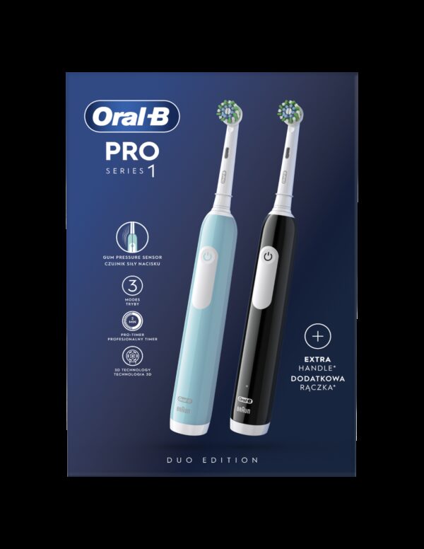 Oral-B | Electric Toothbrush | Pro Series 1 Duo | Rechargeable | For adults | Number of brush heads included 2 | Number of teeth brushing modes 3 | Blue/Black - Image 4