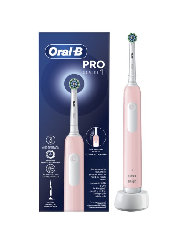 Oral-B | Electric Toothbrush | Pro Series 1 Cross Action | Rechargeable | For adults | Number of brush heads included 1 | Number of teeth brushing modes 3 | Pink - Image 2