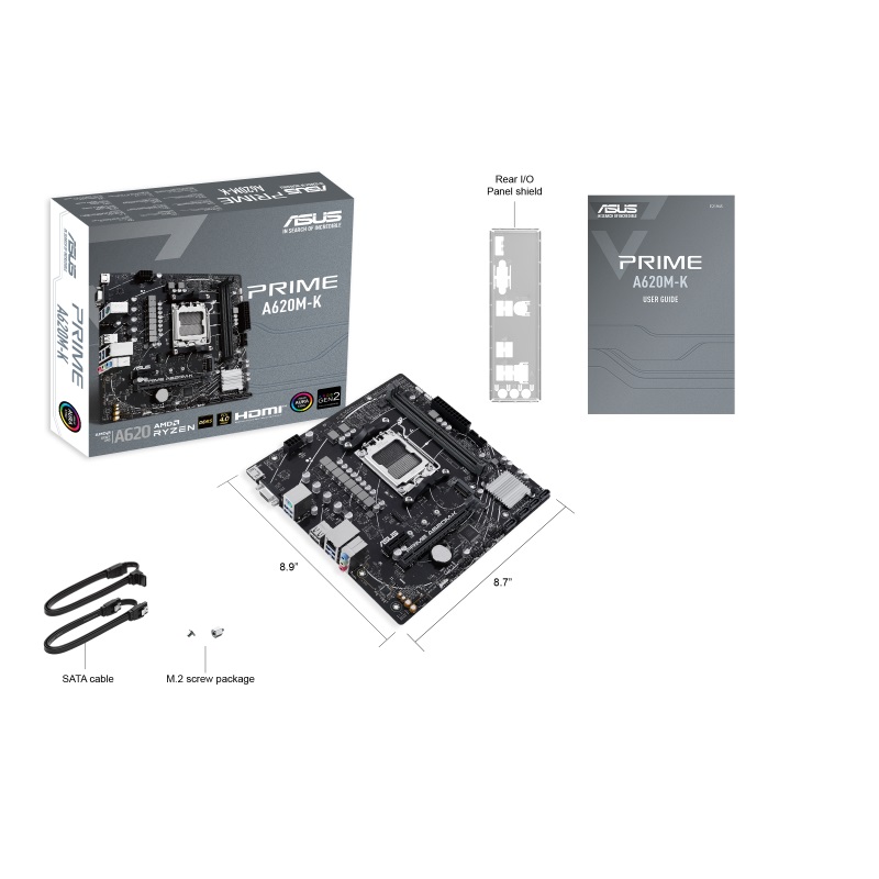 Asus | PRIME A620M-K | Processor family AMD | Processor socket AM5 | DDR5 DIMM | Memory slots 2 | Supported hard disk drive interfaces SATA, M.2 | Number of SATA connectors 4 | Chipset AMD A620 | micro-ATX - Image 8