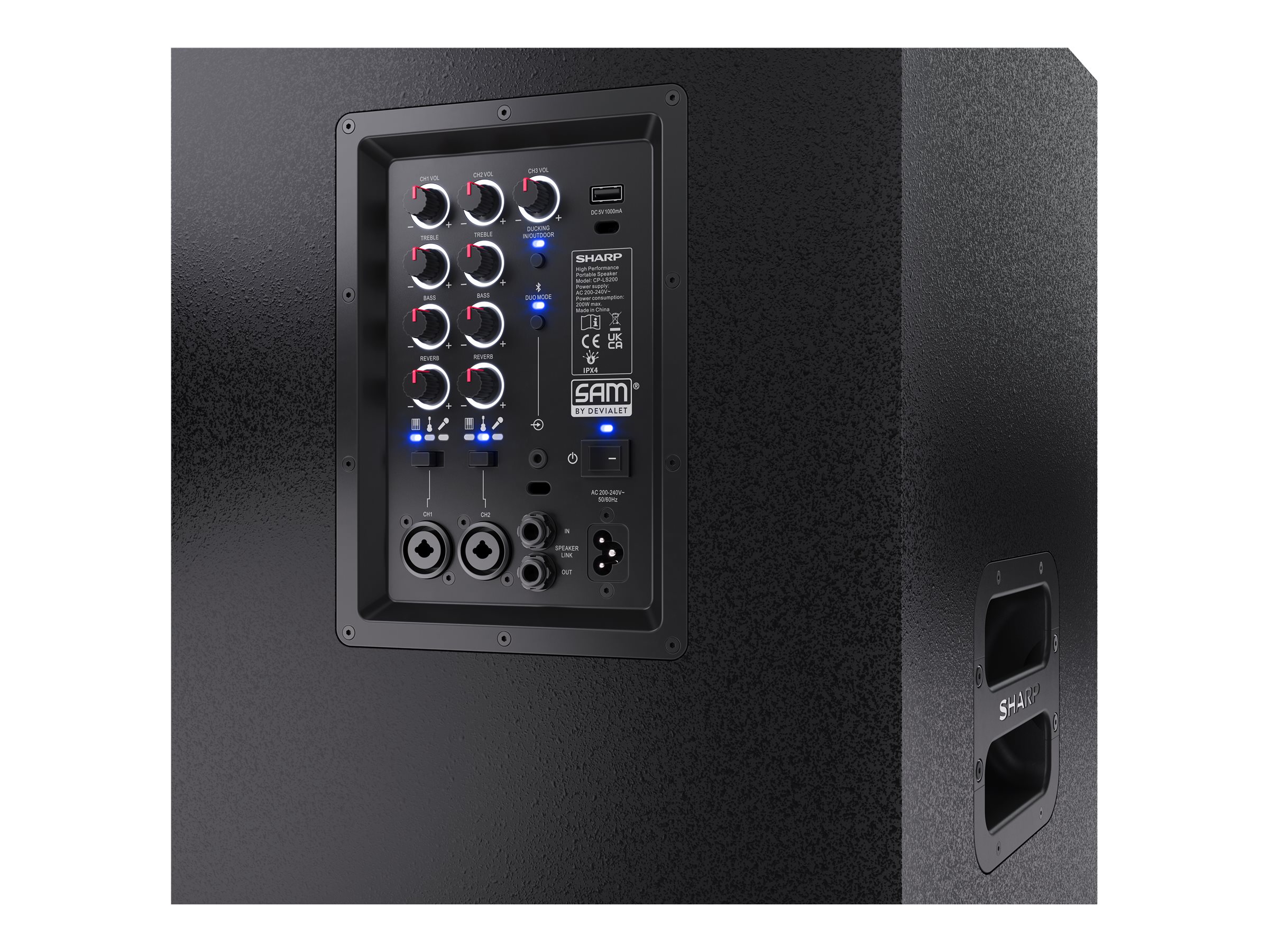 Sharp SumoBox CP-LS200 High Performance Portable Speaker | Sharp | Portable Speaker | SUMOBOX Pro CP-LS200 High Performance | 200 W | Waterproof | Bluetooth | Black | Portable | Wireless connection - Image 24