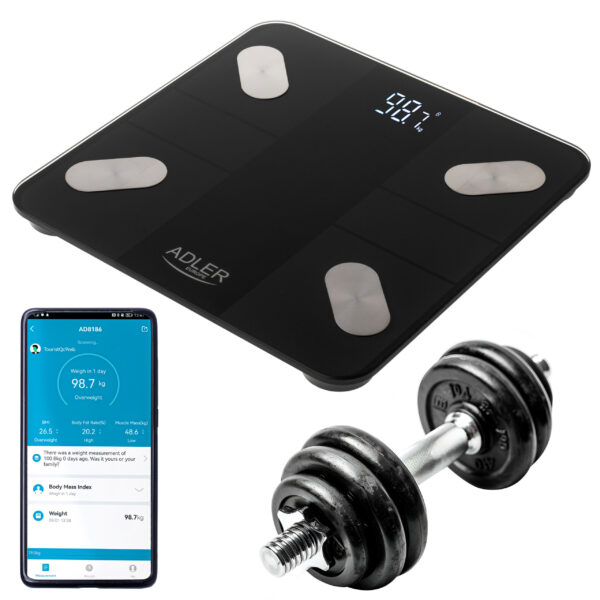 Adler Smart Bathroom Scale | AD 8186b | Maximum weight (capacity) 180 kg | Accuracy 100 g | Body Mass Index (BMI) measuring | Black - Image 6