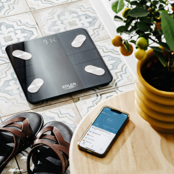 Adler Smart Bathroom Scale | AD 8186b | Maximum weight (capacity) 180 kg | Accuracy 100 g | Body Mass Index (BMI) measuring | Black - Image 7