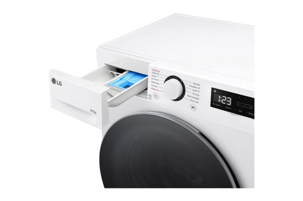 LG | Washing machine with dryer | F2DR509S1W | Energy efficiency class A-10% | Front loading | Washing capacity 	9 kg | 1200 RPM | Depth 47.5 cm | Width 60 cm | Display | Rotary knob + LED | Drying system | Drying capacity 5 kg | Steam function | Direct drive | White - Image 5