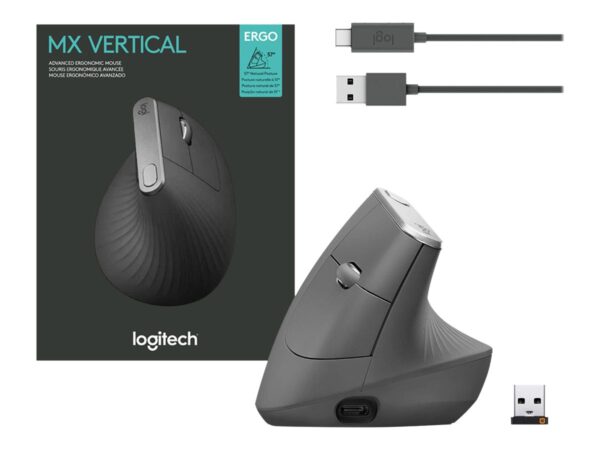 Logitech | Ergonomic Mouse | MX VERTICAL | Wireless | USB, Bluetooth | Graphite - Image 7
