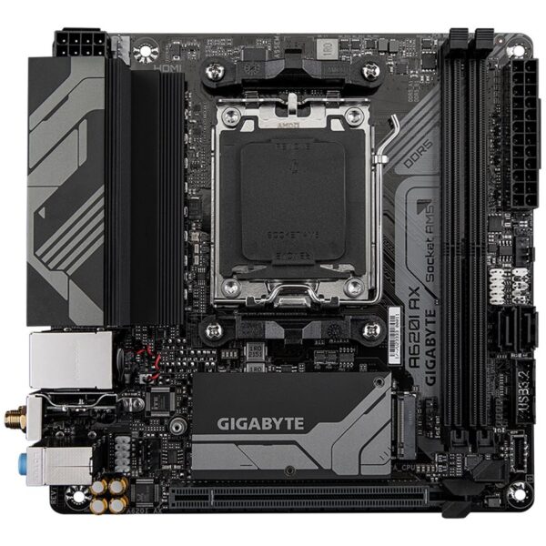 Gigabyte | A620I AX 1.0 | Processor family AMD | Processor socket AM5 | DDR5 DIMM | Supported hard disk drive interfaces SATA, M.2 | Number of SATA connectors 2