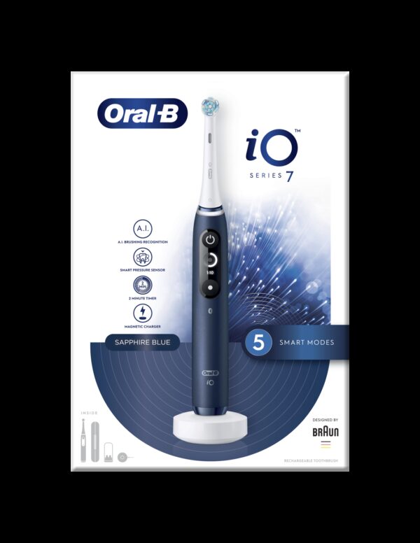 Oral-B | Electric Toothbrush | iO7 Series | Rechargeable | For adults | Number of brush heads included 1 | Number of teeth brushing modes 5 | Saphire Blue - Image 3