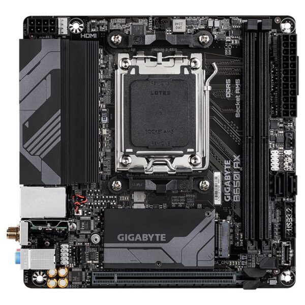 Gigabyte | B650I AX 1.0 | Processor family AMD | Processor socket AM5 | DDR5 DIMM | Supported hard disk drive interfaces SATA, M.2 | Number of SATA connectors 2