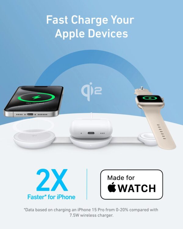 Anker MagGo Wireless Charging Station (3-in-1, Foldable Pad), White - Image 3