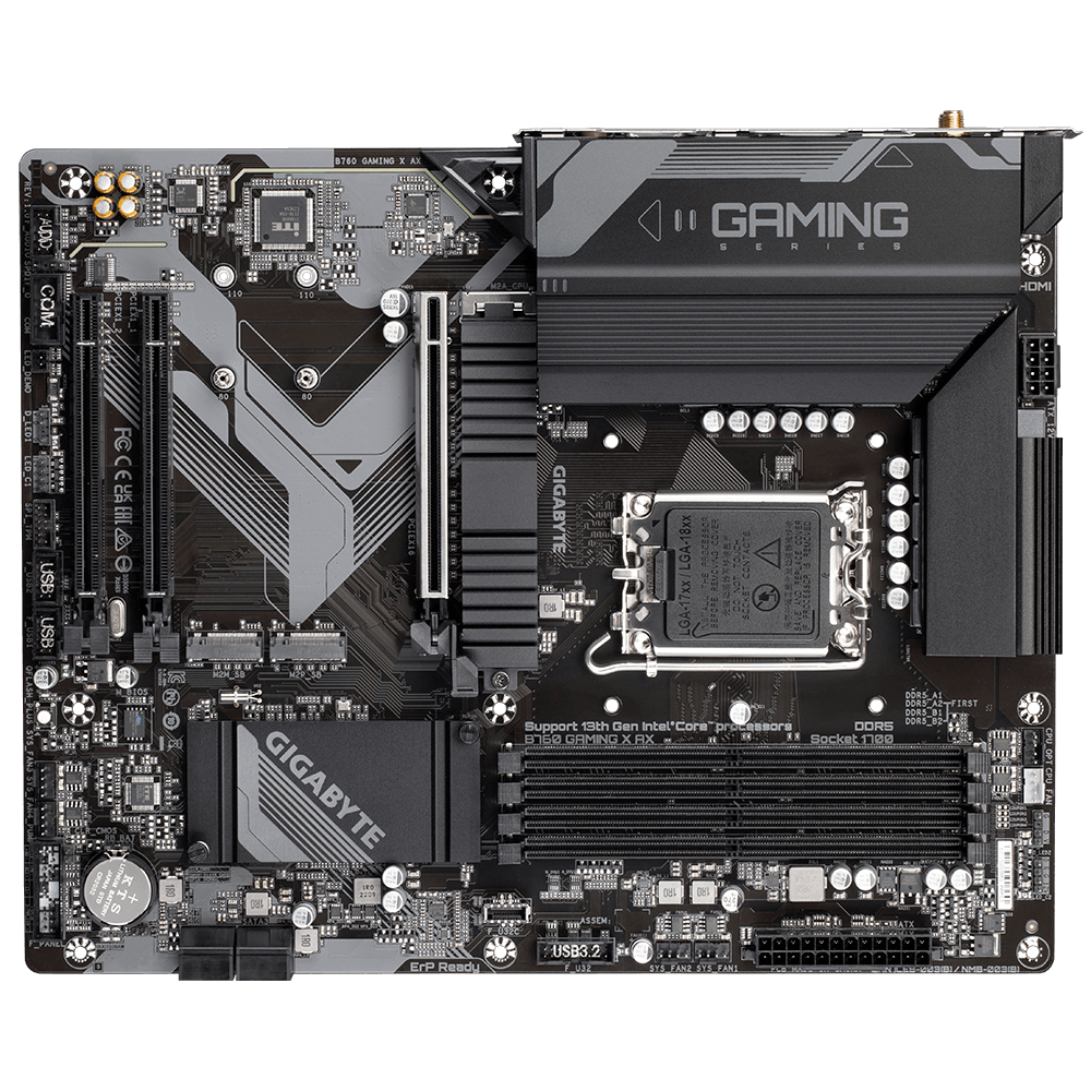 Gigabyte | B760 GAMING X AX 1.1 M/B | Processor family Intel | Processor socket LGA1700 | DDR5 DIMM | Memory slots 4 | Supported hard disk drive interfaces SATA, M.2 | Number of SATA connectors 4 | Chipset Intel B760 Express | ATX - Image 5