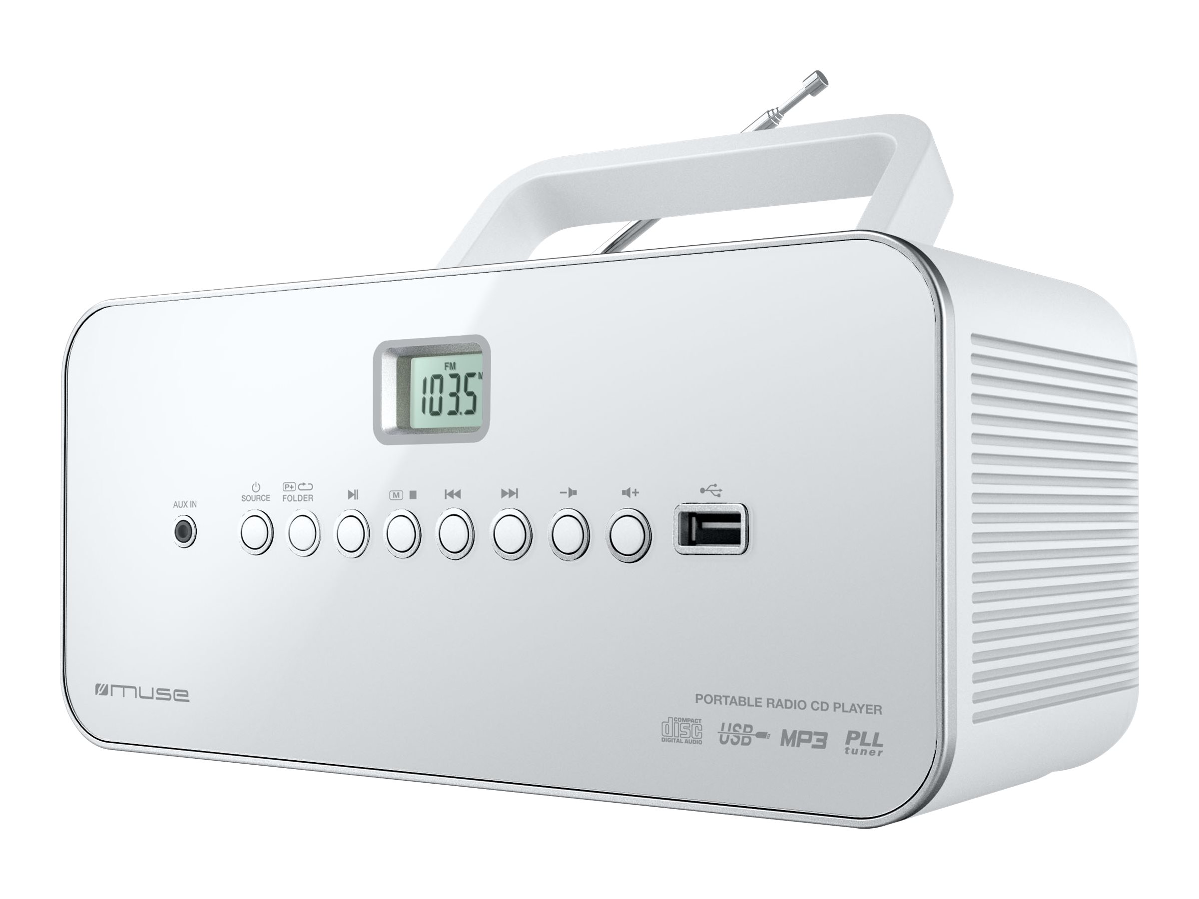 Muse | M-28RDW | Portable radio CD/MP3 Player with USB | White - Image 2