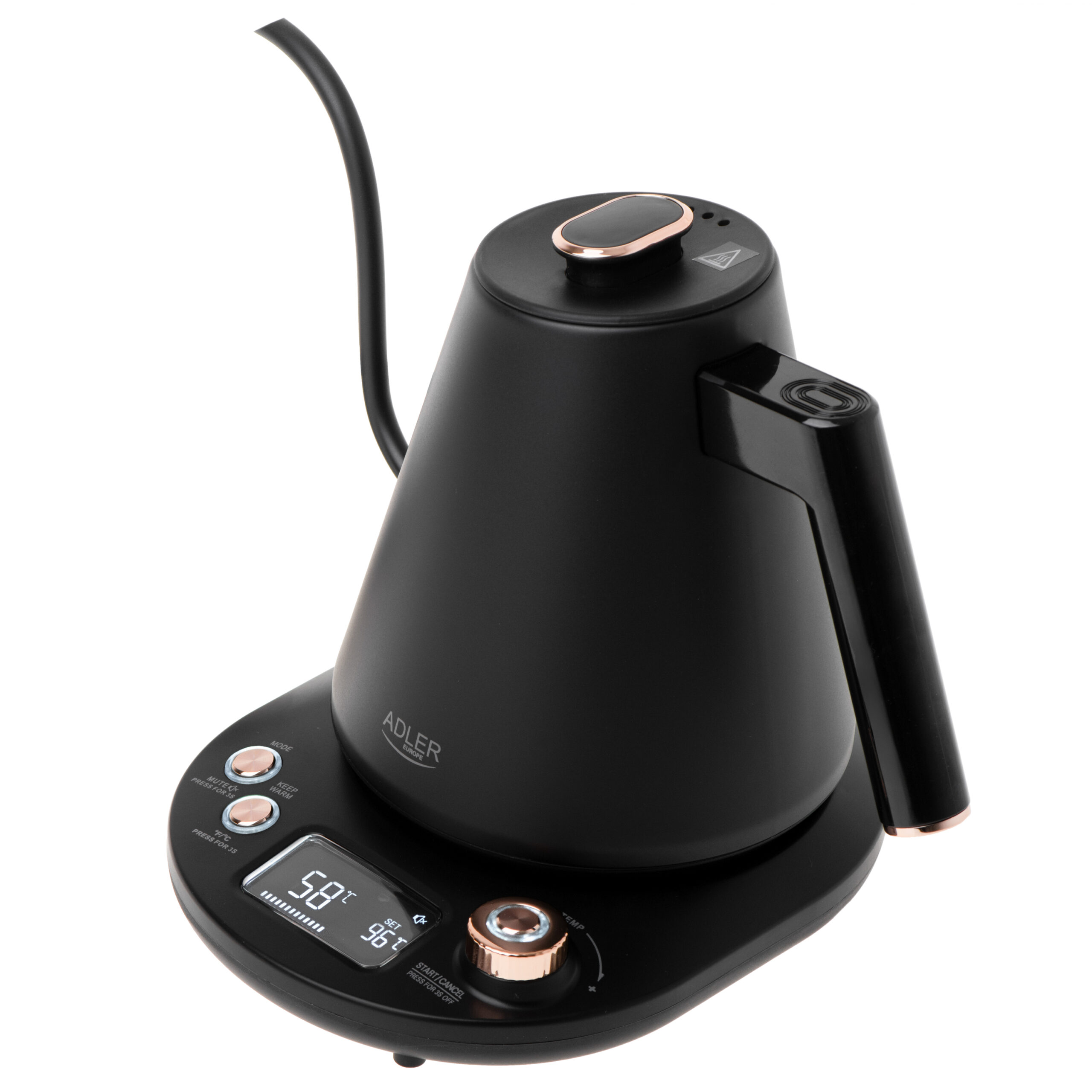 Adler Kettle | AD 1349 | Electric | 1100 W | 1 L | Stainless steel | 360° rotational base | Black/Gold - Image 3