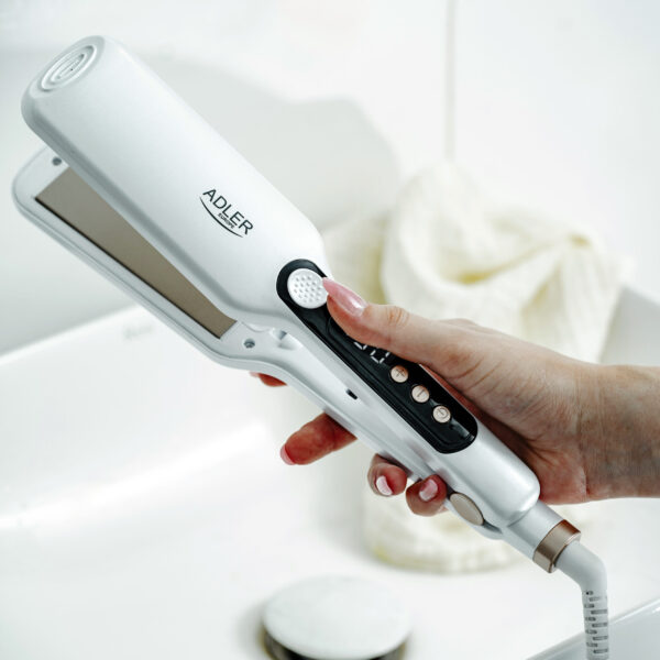 Adler Hair Straightener - Wide | AD 2325 | Ceramic heating system | Display LCD | Temperature (min) 150 °C | Temperature (max) 210 °C | Number of heating levels 7 | 120 W | White - Image 8