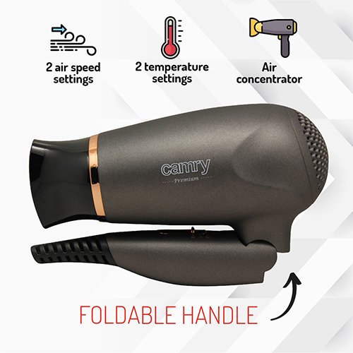 Camry | Hair Dryer | CR 2261 | 1400 W | Number of temperature settings 2 | Metallic Grey/Gold - Image 7