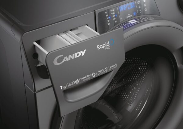 Candy | Washing Machine | RP4 476BWMRR/1-S | Energy efficiency class A | Front loading | Washing capacity 7 kg | 1400 RPM | Depth 45 cm | Width 60 cm | Display | TFT | Steam function | Wi-Fi | Anthracite - Image 7