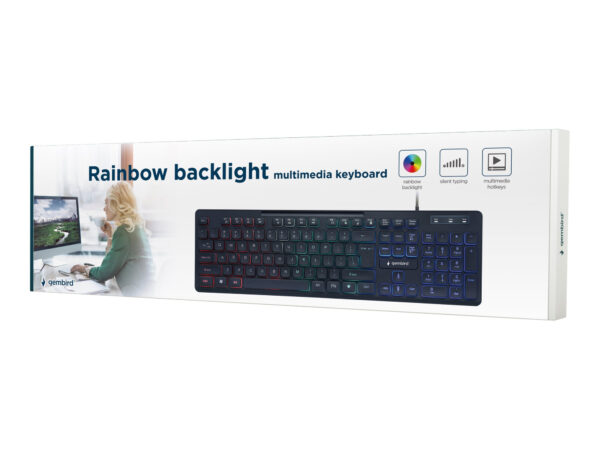 Gembird | "Rainbow" Backlight Multimedia Keyboard | KB-UML-02 | Keyboard | Wired | US | Black | N/A - Image 2