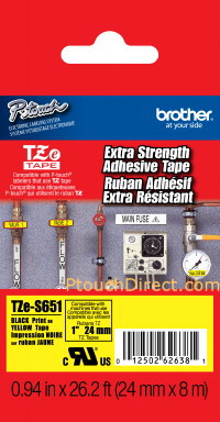 Brother | TZe-S651 Strong Adhesive Laminated Tape | Black on Yellow | TZe | 8 m | 2.4 cm - Image 2