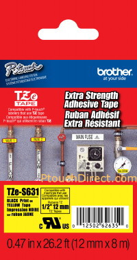 Brother | TZe-S631 Strong Adhesive Laminated Tape | Black on Yellow | TZe | 8 m | 1.2 cm - Image 2