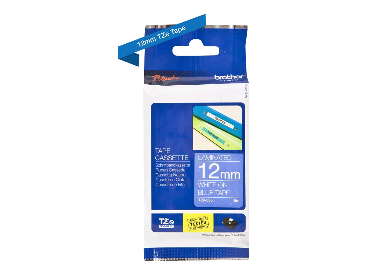 Brother | TZe-535 Laminated tape | White on Blue | TZe | 8 m | 1.2 cm