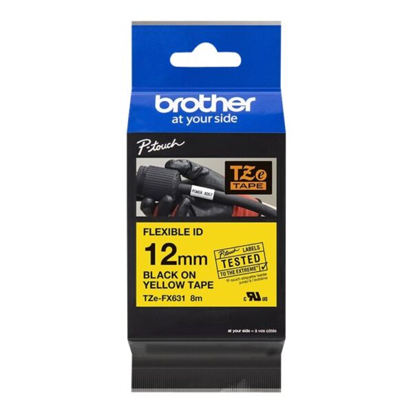 Brother | TZe-FX631 Flexible ID Laminated Tape | Black on Yellow | TZe | 8 m | 1.2 cm