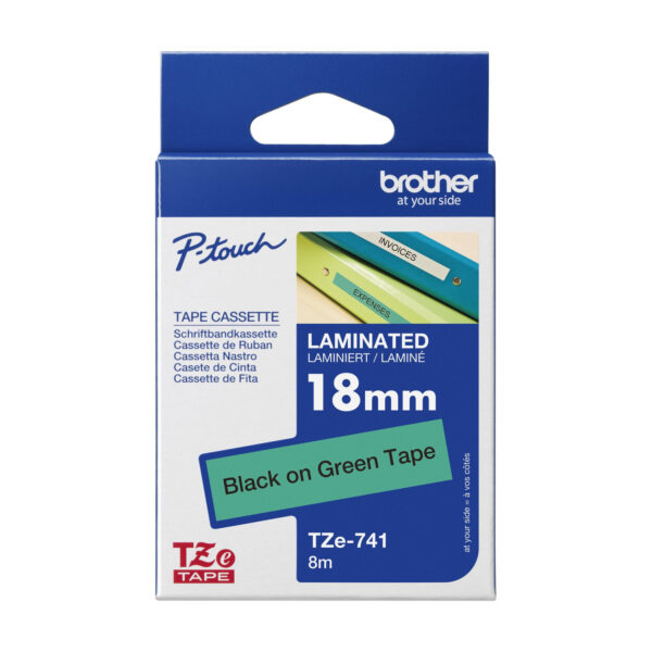 Brother TZ-E741, 18mm black on green tape | Brother