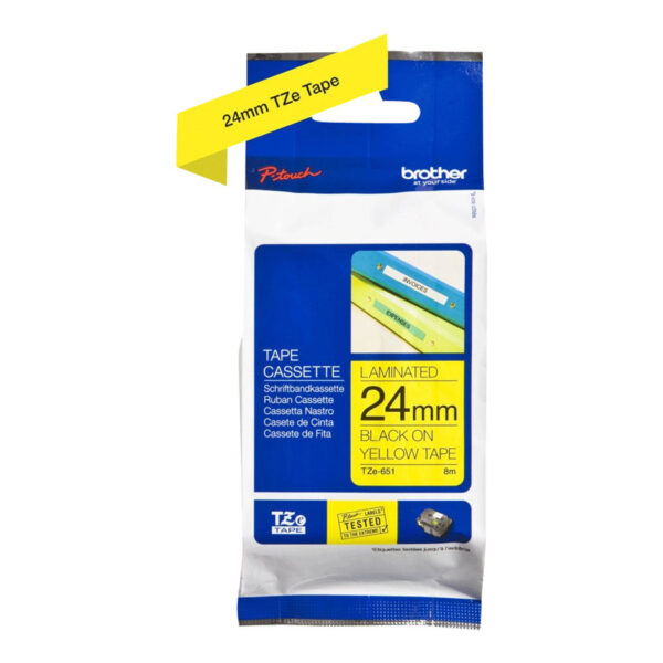 Brother | TZe-651 Laminated Tape | Black On Yellow | TZe | 8 m | 2.4 cm