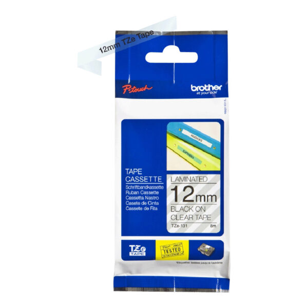 Brother | TZe-131 Laminated Tape | Black on Clear | TZe | 8 m | 1.2 cm