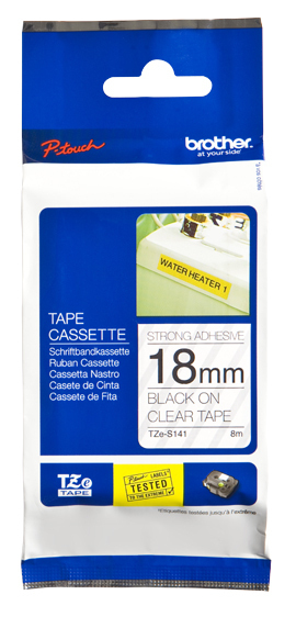 Brother | TZe-S141 Strong Adhesive Laminated Tape | Black on Clear | TZe | 8 m | 1.8 cm - Image 3