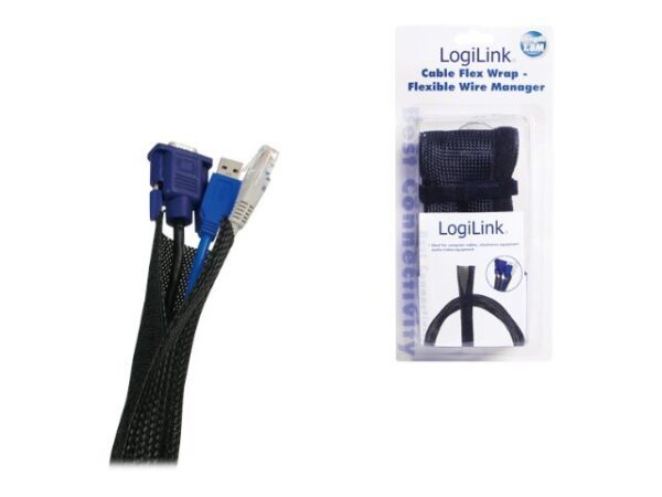 Cable Flex Wrap | KAB0006 | Flexible and soft cable conduit. Bundles and protects cables reliably. Cut to the required length. Velcro fastener. With flame-retardant feature. Bundle Diameter 32 mm. | Black | 1.8 m - Image 2