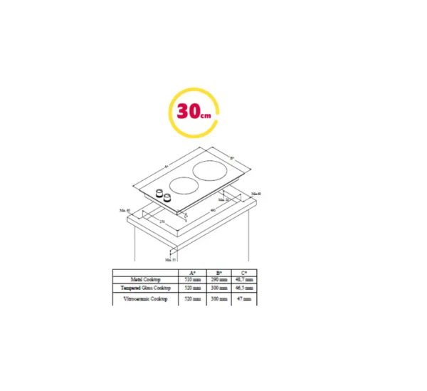 Simfer | Hob | H3.201.TGRSP | Gas on glass | Number of burners/cooking zones 2 | Rotary knobs | Black - Image 2