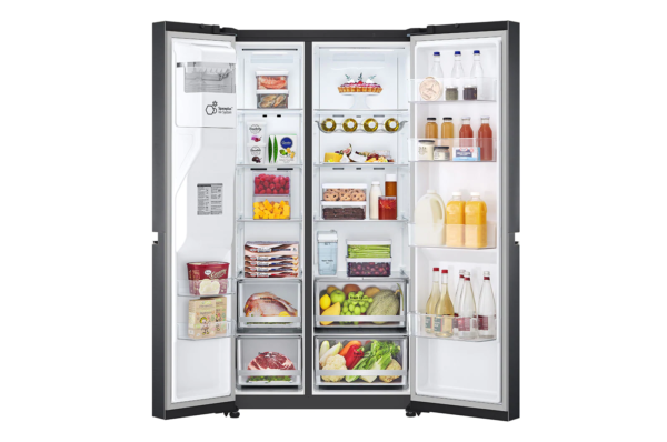 LG | Refrigerator | GSLV71MCLE | Energy efficiency class E | Free standing | Side by side | Height 179 cm | No Frost system | Fridge net capacity 416 L | Freezer net capacity 219 L | 36 dB | Matte Black - Image 3