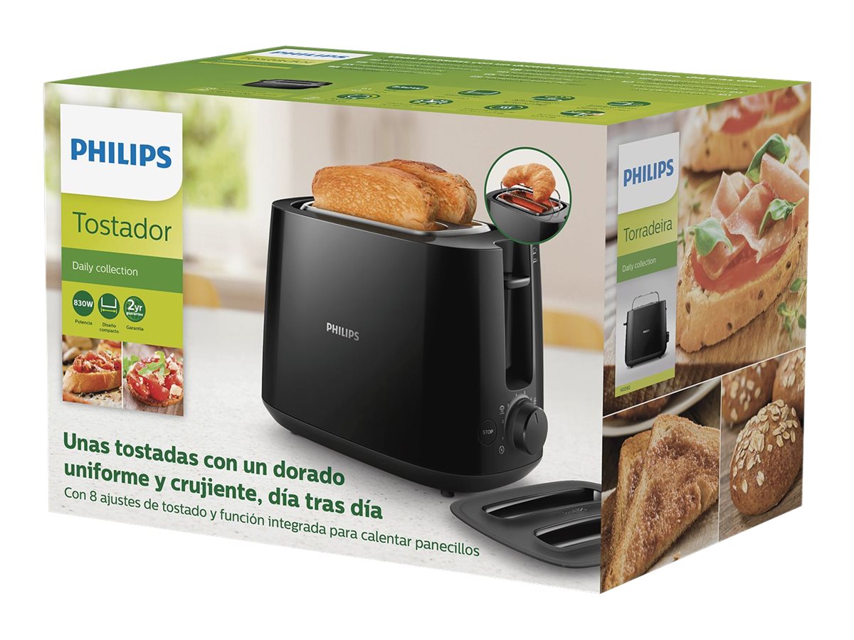 Philips | Daily collection toaster | HD2582/90 | Power 830 W | Number of slots 2 | Housing material Plastic | Black - Image 4