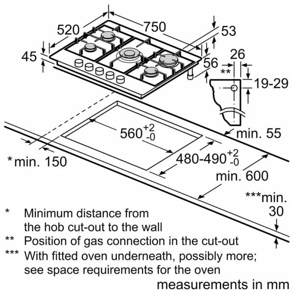 Bosch | Hob | PGQ7B5B90 | Gas | Number of burners/cooking zones 5 | Rotary knobs | Stainless steel - Image 7