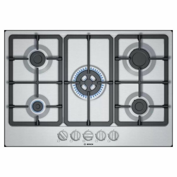 Bosch | Hob | PGQ7B5B90 | Gas | Number of burners/cooking zones 5 | Rotary knobs | Stainless steel