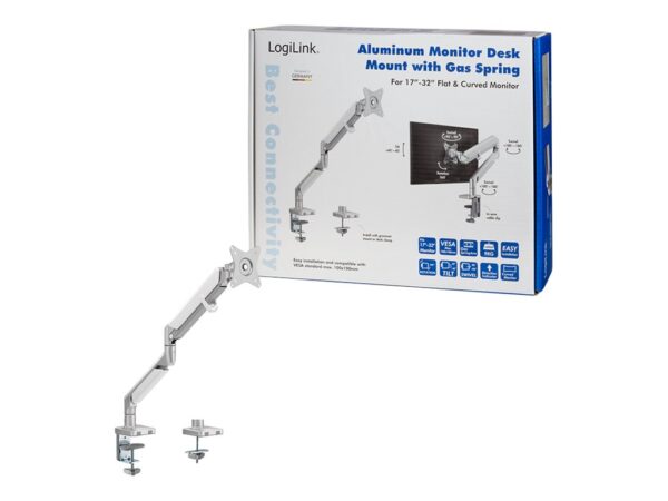 Logilink | Desk Mount | Tilt, swivel, level adjustment, rotate | 17-32 " | Maximum weight (capacity) 9 kg | Silver - Image 7