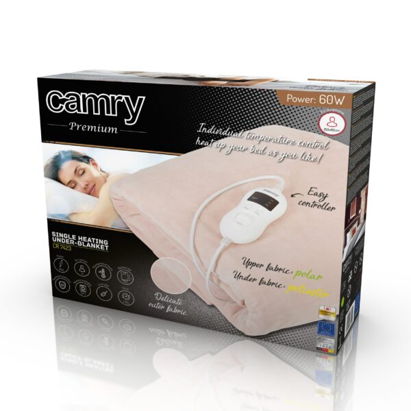 Camry | Electric blanket | CR 7423 | Number of heating levels 8 | Number of persons 1 | Washable | Coral fleece | 60 W | Beige - Image 6